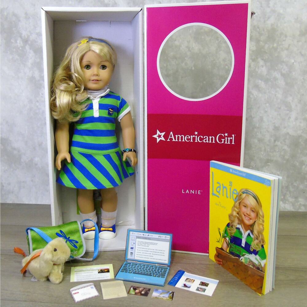 American Girl Of Year Lanie Doll Meet Outfit Bracelet Pet Bunny Laptop Book Box